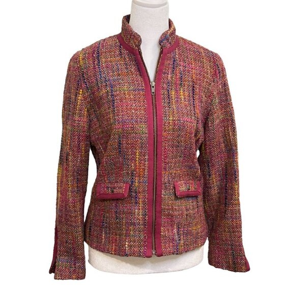 Garnet Hill Womens Jacket Blazer Wool Blend Zip Size S-M Tweed Multi-Color #BH - Picture 1 of 9